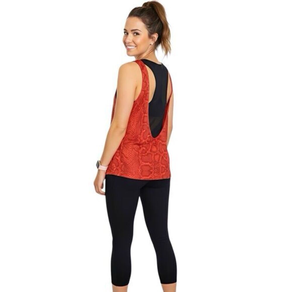 Lovers & Friends Womens Tank Top Sz Small Back Mesh Snakeskin Activewear Safari